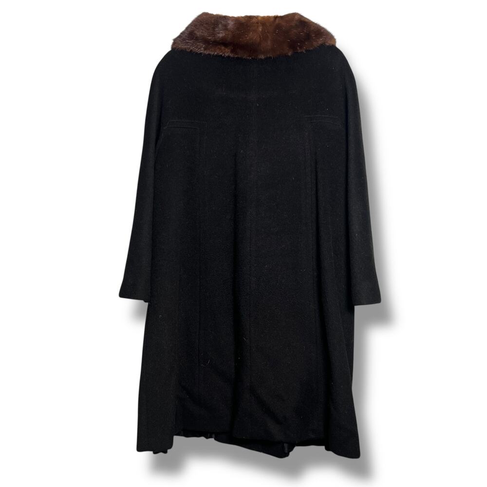 Vintage 60s Wool Swing Coat Black Mink Fur Collar Lined Size Large Camel Hair(?) - Picture 2 of 14